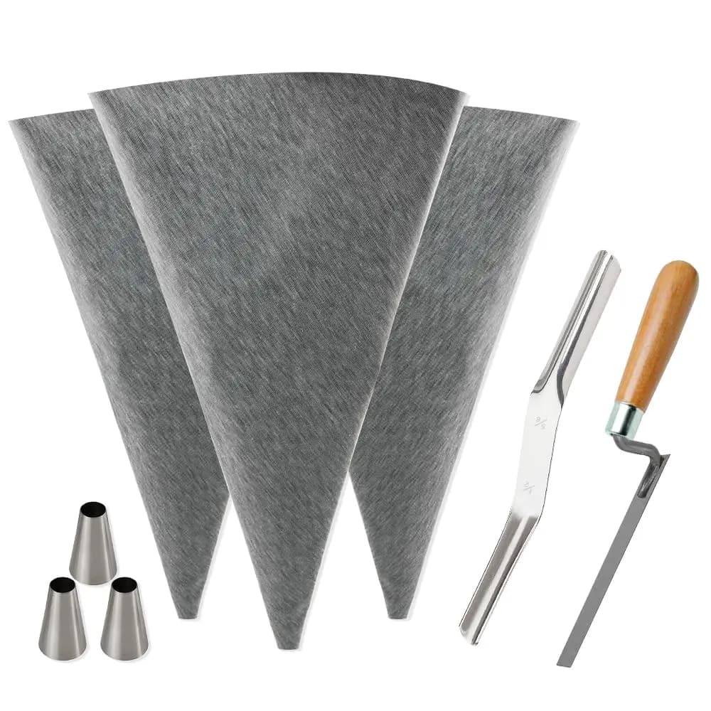 Set di Sacchi Riutilizzabili per Malta e Stucco, 3 Pezzi, Resistenti, per Piastrelle e Muratura, con Spatola e Pennelli, Punta Blu per Facile Installazione Fai-da-Te