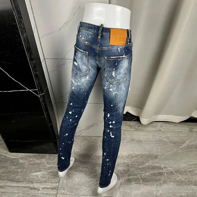 High StreetY2K Fashion New Men's Jeans Perforated Patch Washed Retro Blue Jeans Hip Hop Brand Pants Hombre