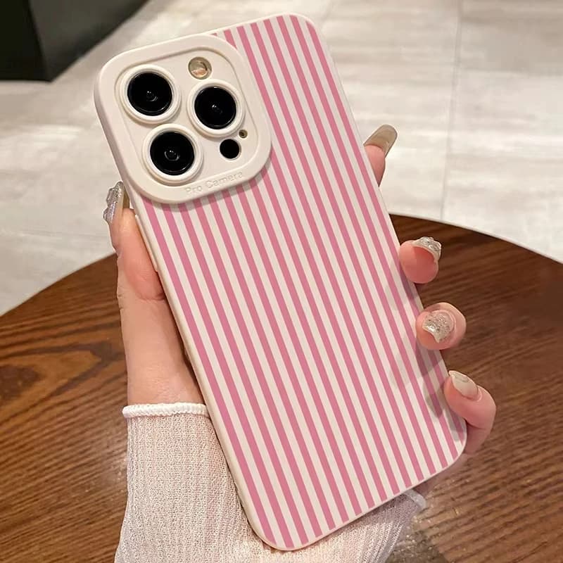 Cover per Samsung Galaxy S25 Ultra S26 S24 S23 FE S22 Plus S21 S20 A54 A55 A35 A15 in Silicone Morbido Dipinto a Righe Rosa