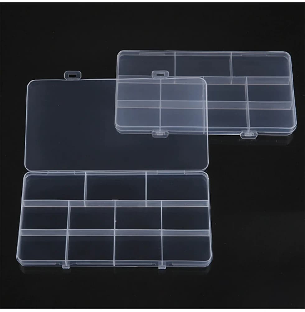 Scatola di plastica PP vuota a 10 scomparti, rettangolare, per componenti a vite, fai da te, per bottoni, perline, trasparente, per imballaggio e conservazione.