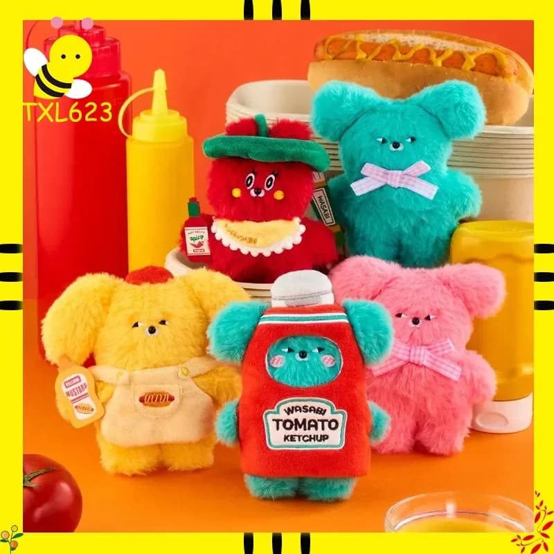Wasabi Bear Flavor Fusion Mini Sauce Bottle Keychain Kawaii Spicy Resin Charm Collectible Bag Accessory Trendy Blind Box Gift