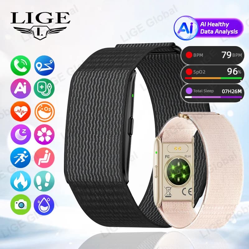 LIGE GPS Tracking AI Health Smart Bracelet Reminder Call Blood Pressure Watches for Heart Rate Sports Bracelet for Men Women's Fitness