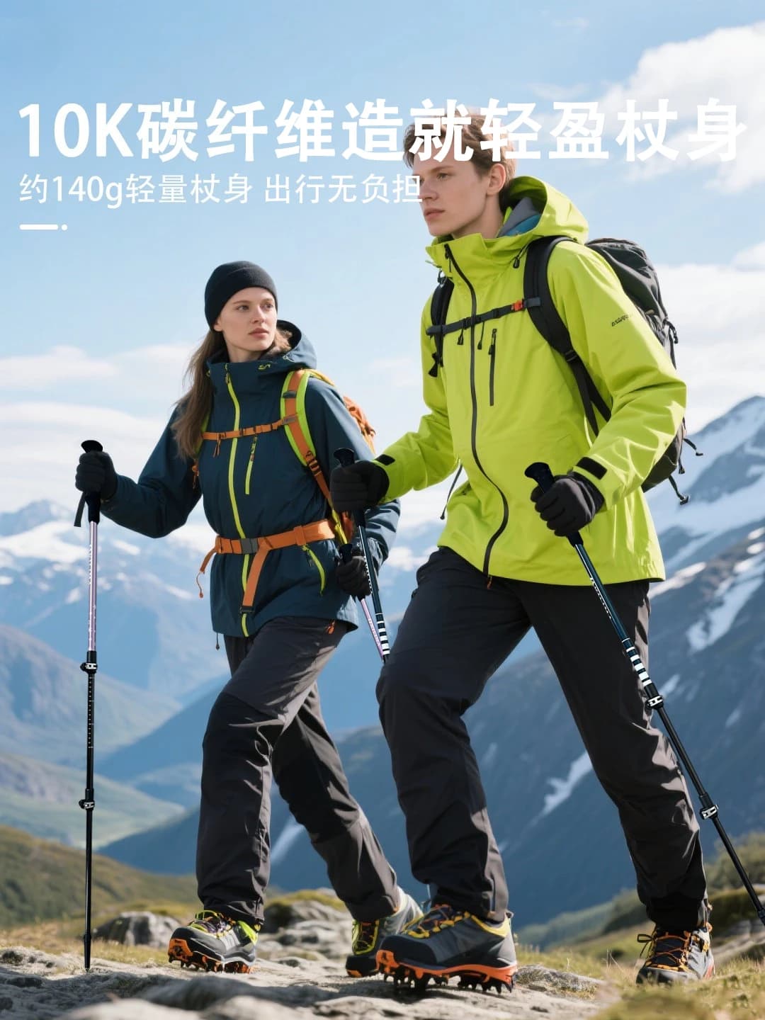 Trekking poles 10K carbon fiber lighweight telescopic -strength metal buckle outdoor for men and women