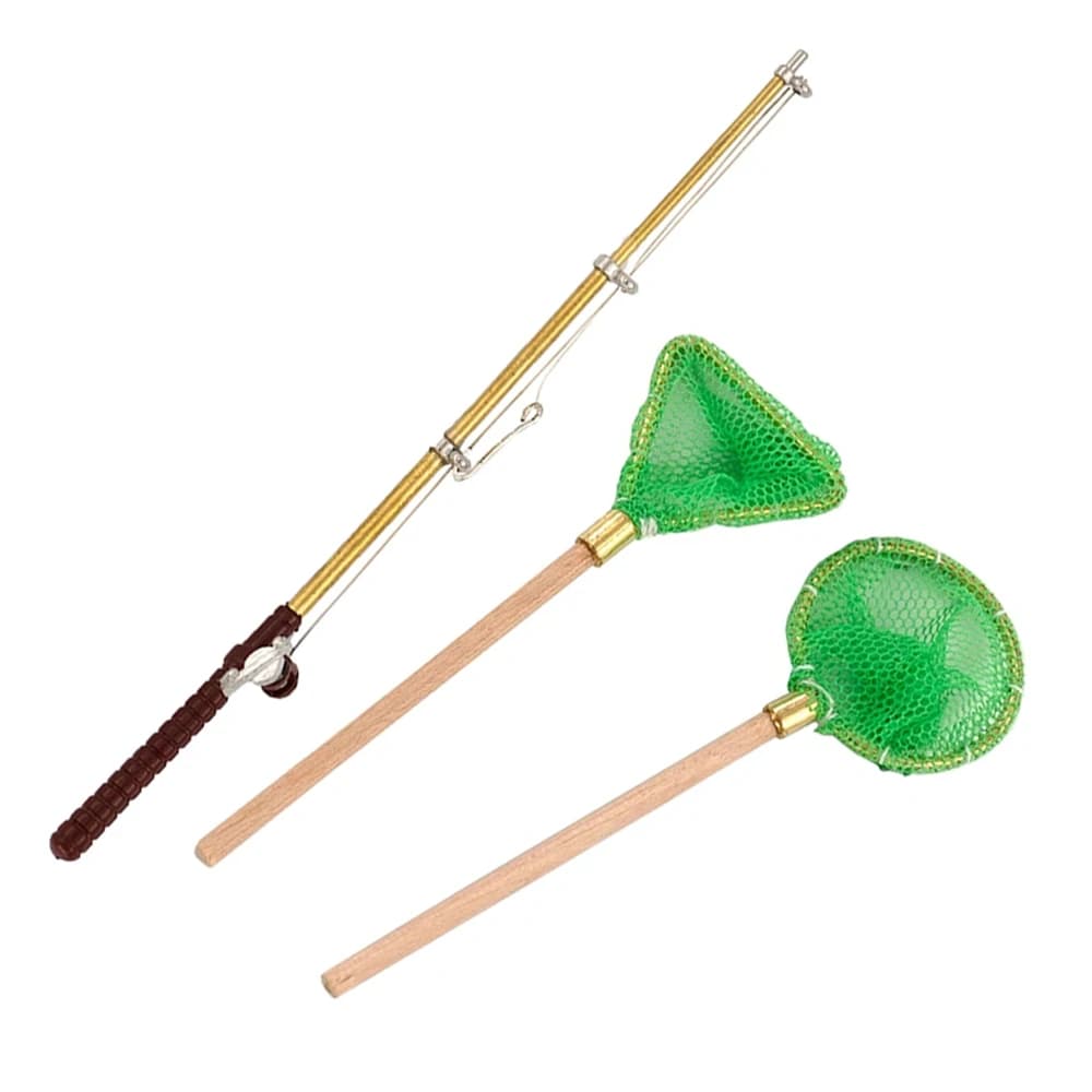 1/12 Accessori in miniatura per casa delle bambole Mini canna da pesca Set di reti Modello di canna da pesca per la decorazione domestica della casa delle bambole ob11 bjd