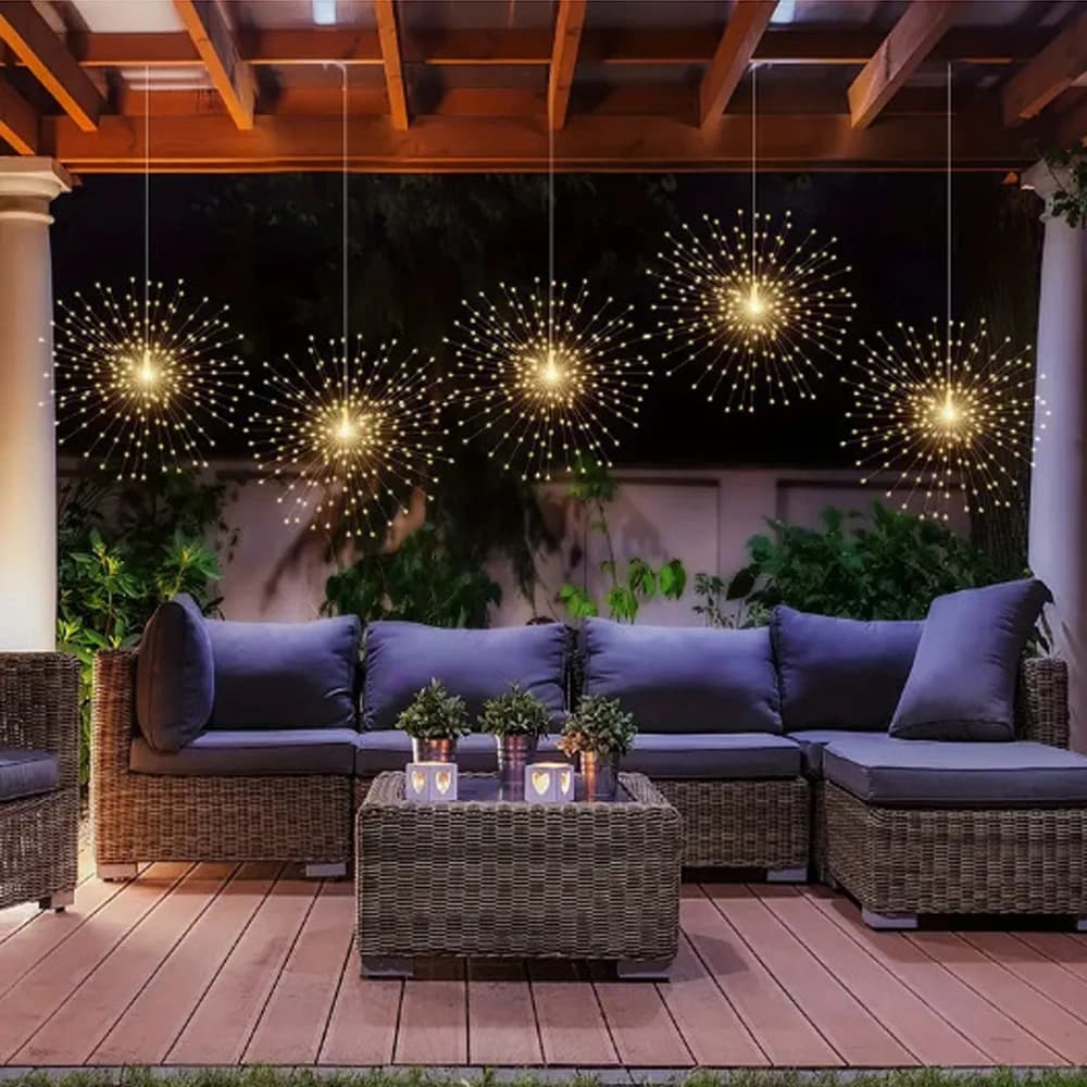 Fuochi d'artificio a LED 2x 4x 6x Luci fiabesche sospese alimentate tramite USB Lampada Starburst fai-da-te per decorazioni natalizie da giardino