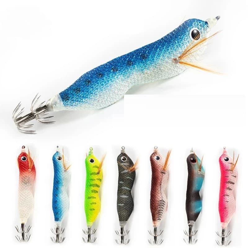 Artificial bait in Wood for Fishing of Gamberi and Calamari, Luminosa al Buio, with Amo Oscillante and Corda da Salto, Fishing Tool