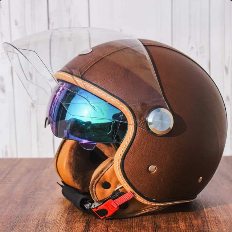 Casco aperto originale DOT ECE 3/4 in pelle marrone Casco moto MT Capacete JET Scooter Bike Mezzi caschi Cascos Para Moto
