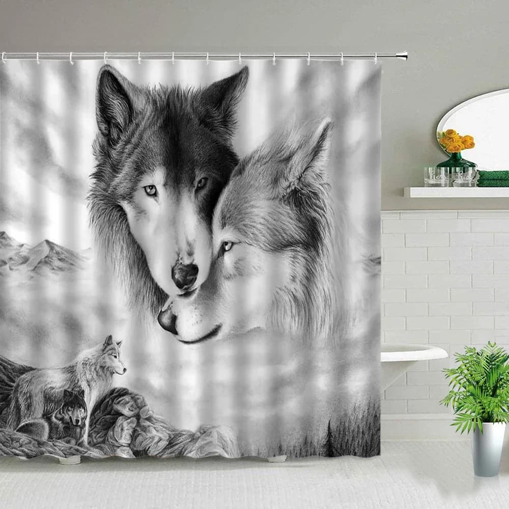 Lupo coppia stampa tenda da doccia animale bestia decorazione del bagno tessuto in poliestere impermeabile vasca da bagno partizione tende di stoffa