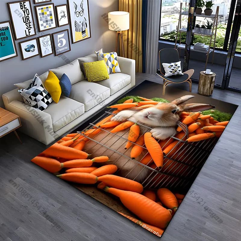 Tappeto con coniglietto circondato da molte carote, tappeto da yoga, decorazione per soggiorno, tappetino per gattonare per bambini, zerbino, tappeto per area giochi