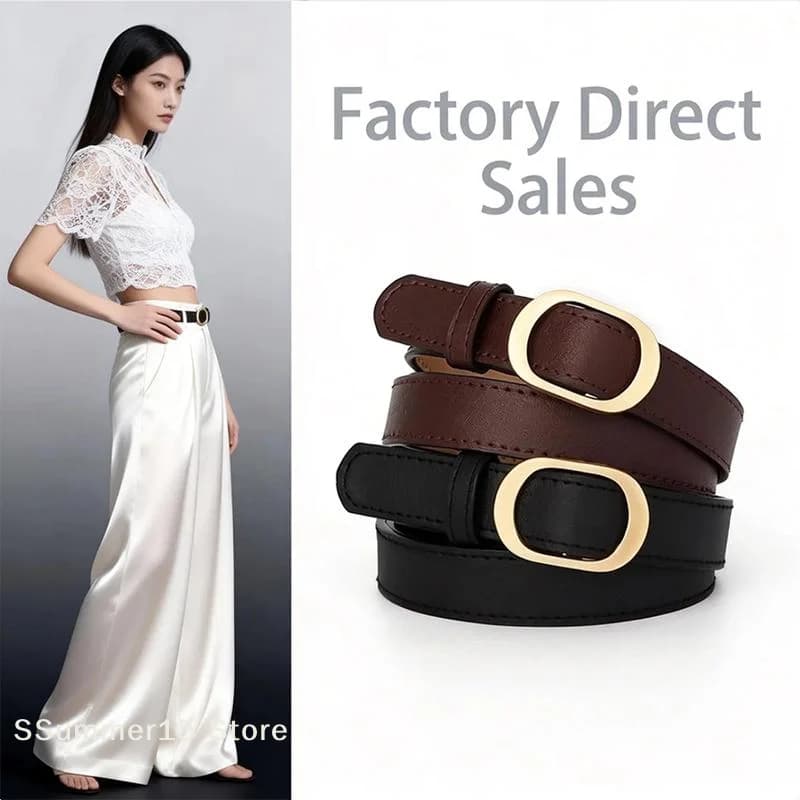 【R】Cintura da donna alla moda con bottone dorato, cintura di alta moda non perforata, autentica cintura LeisureBelt abbinata a pantaloni e jeans