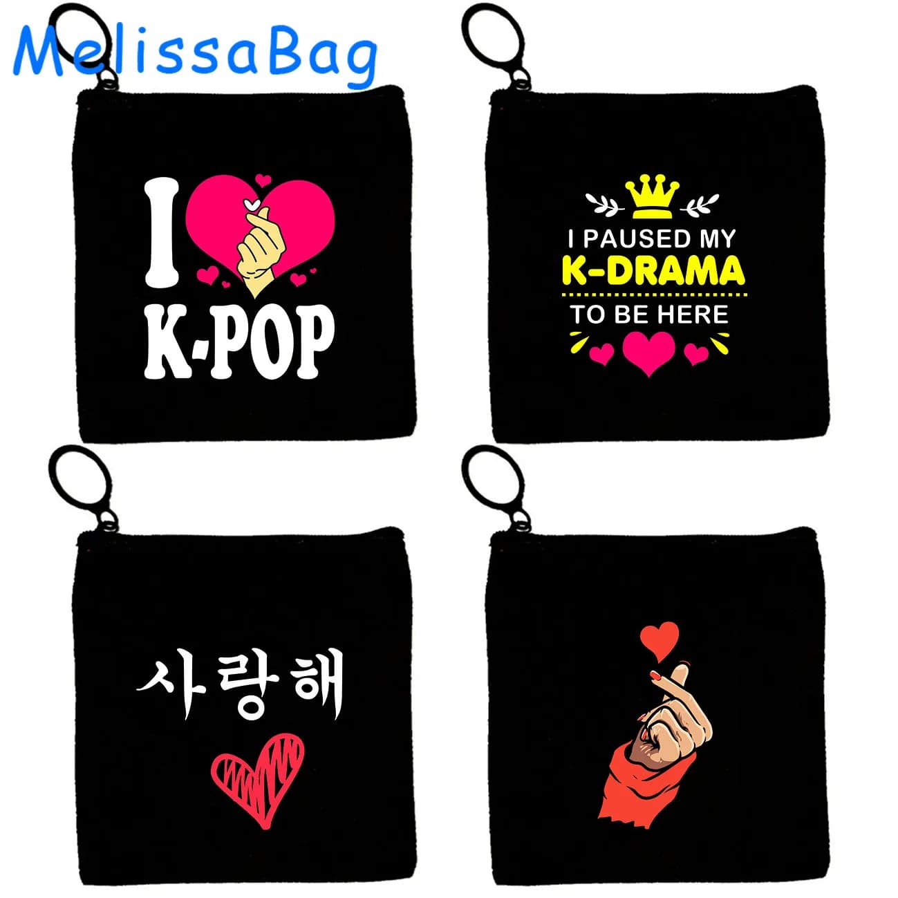 Kdrama KPop Lover Kpop Girl Eat Sleep KPop Repeat heart Gifts of South Korea Canvas Keychain Handbags Wallet