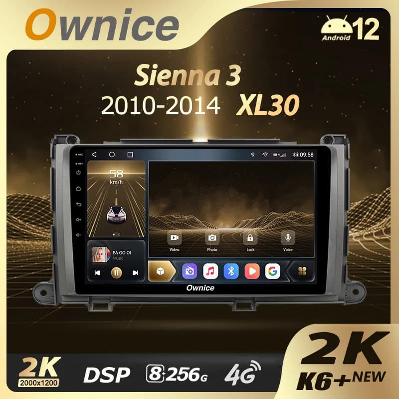 Ownice K6 + 2K per Toyota Sienna 3 XL30 2010 - 2014 Autoradio Carplay Lettore video multimediale Navi Stereo GPS Android 12 No 2 Din