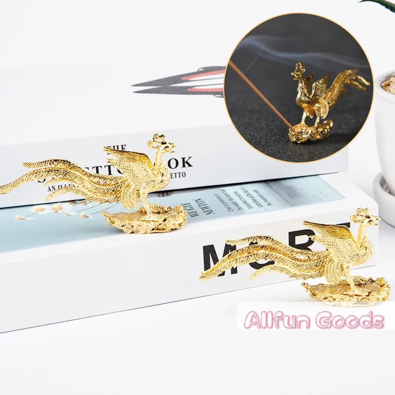 [TG835]Gold Phoenix Statue Incense Stick Holder Home Decor Mini Portable Incense Burner