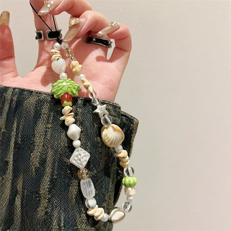 INS Cute 3D Coconut Tree Shell Beaded Phone Chain Trendy Pendant For iPhone 8 Samsung Universal Accessories Lanyard Hanging Rope