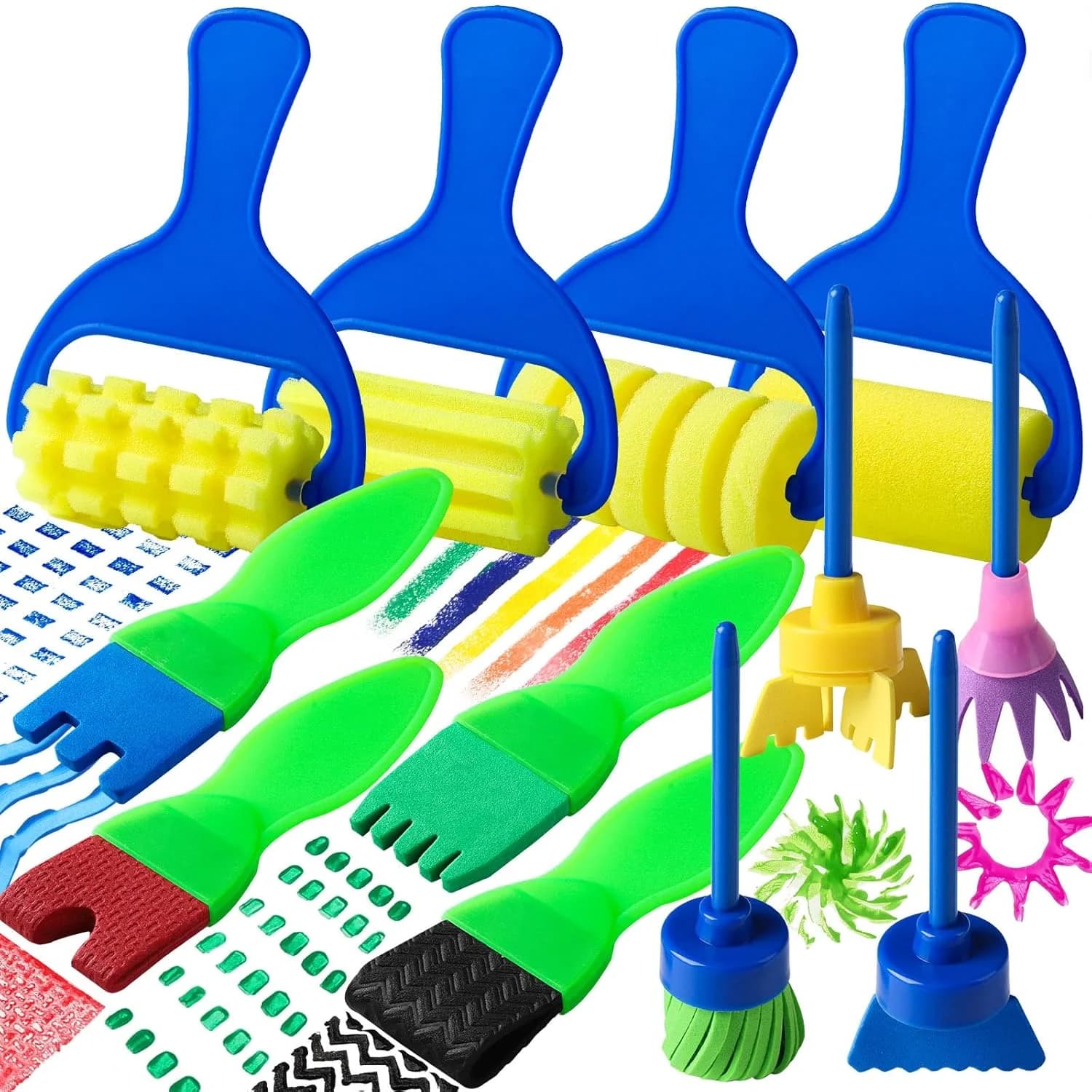 Set of 12 Baby Washable Brushes, Educational Toys, Foam Roller, Art and Crafts Sponge, Gift