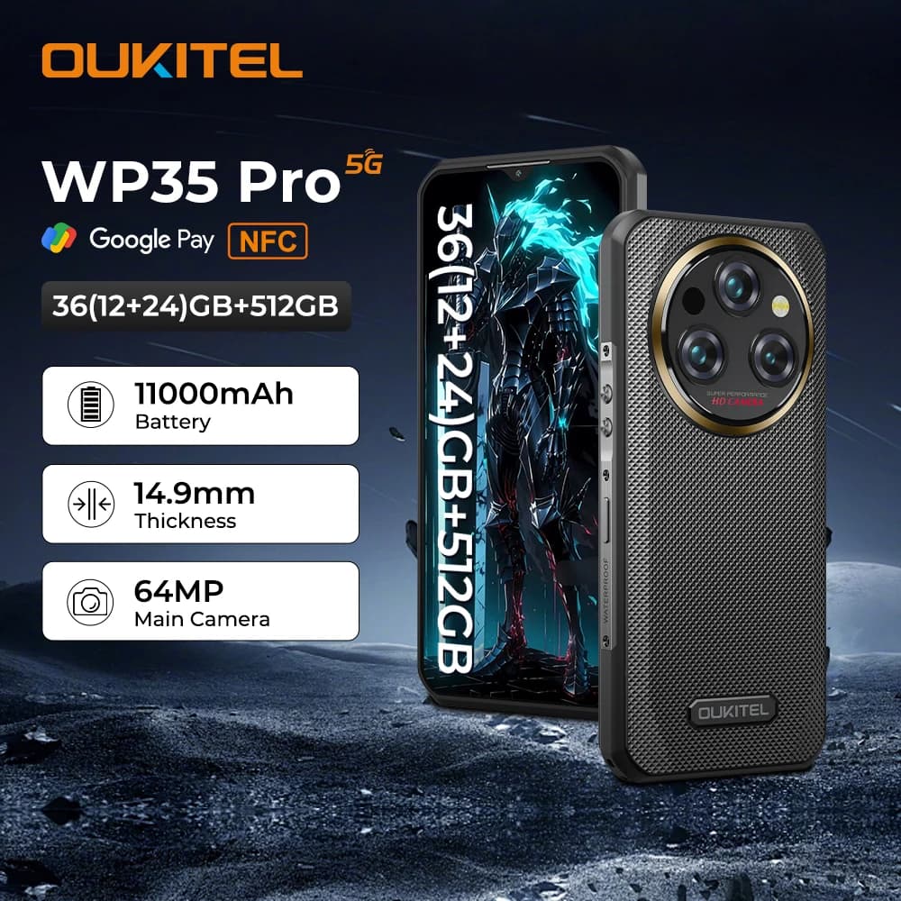 Oukitel WP35 PRO Smartphone robusto 5G 11000mAh 36GB+512GB, display 6,6" 2,4K Andiron 14, 64 MP, telefono cellulare NFC