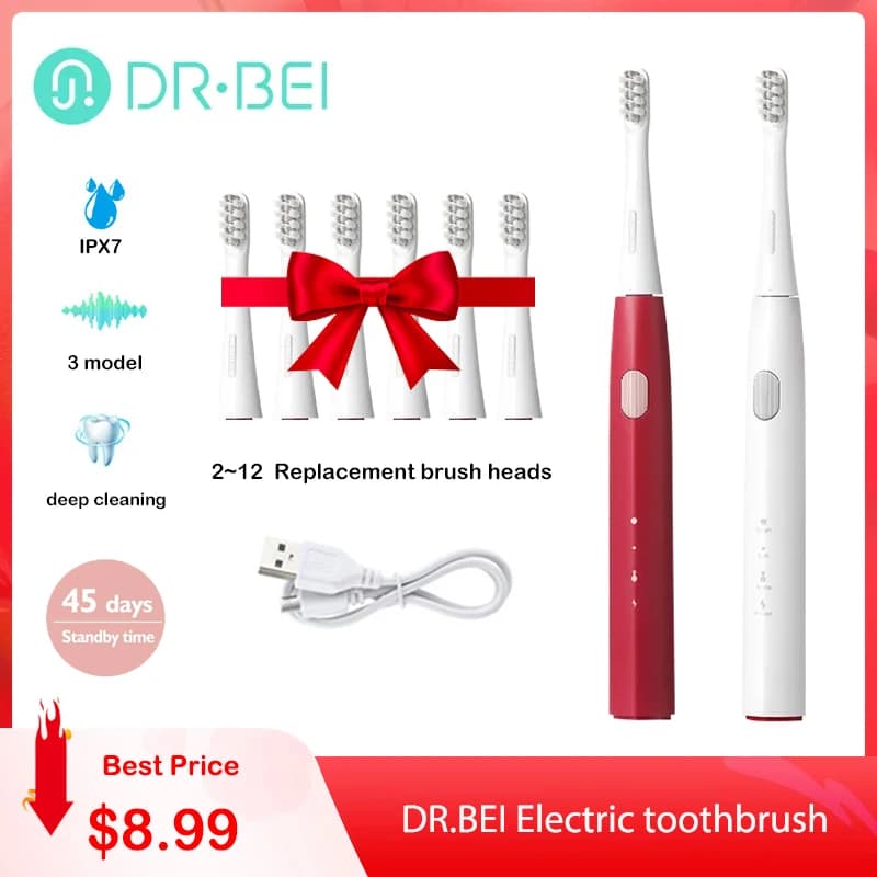 DR.Bei Sonic electric toothbrush Y1 rechargeable 3 models waterproof automatic teeth cleaning with 2 heads for XiaoMi