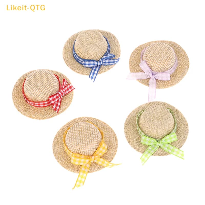 Novità! Set di 2 Mini Cappelli di Paglia per Bambole con Fiocco, Ornamenti per Casa delle Bambole, Accessori Intrecciati a Mano