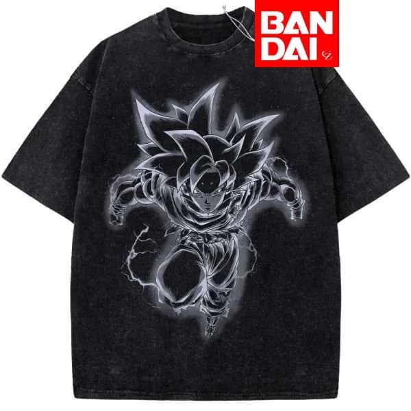 T-shirt Nera Oversize Dragon Ball Super Goku Ultra Instinct Acid Wash 2026 Estiva Anime Streetwear con Grafica