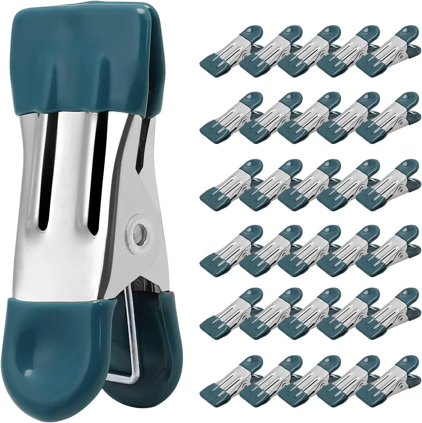 Heavy Duty Clothespins 30 Pack 2.17 Inch Metal Clips Dark Green for Laundry Food Bag Photo