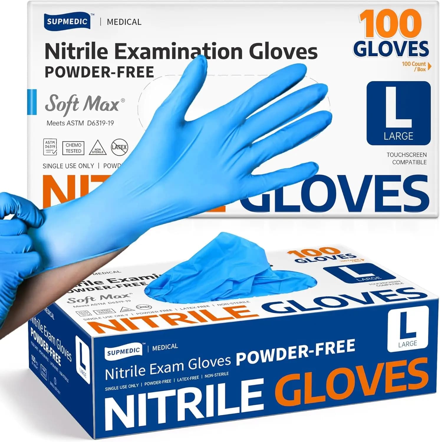 Guanti da Esame in Nitrile, Confezione da 100, Senza Lattice, Senza Polvere, Non Sterili, Adatti per Alimenti, Monouso, Blu