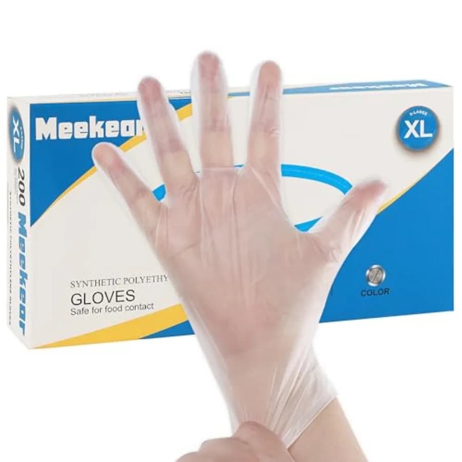Meekear 200 PCS Food Prep Disposable Gloves, TPE Clear Latex-Free Food Safe Cleaning Gloves, BPA Free, Powder Free, Oil Tight