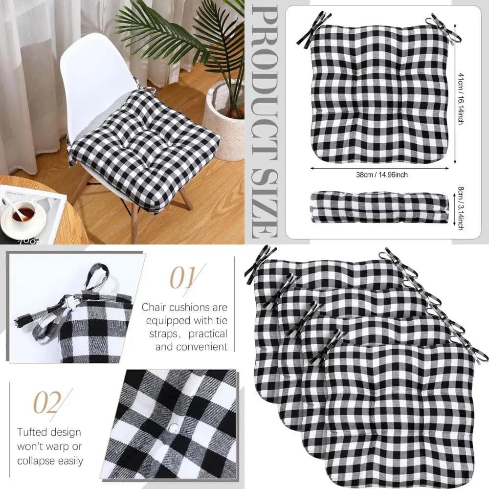 Bearings for Scottish buffalo chairs: soft and comfortable square cushions for dining room, kitchen, home and outdoor use (white and black)