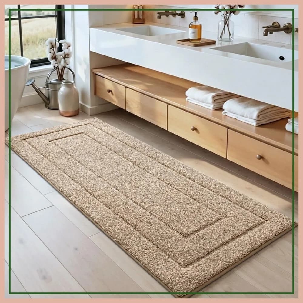 Tappeto da bagno antiscivolo 72x24, tappetino da bagno extra lungo assorbente e lavabile per il pavimento della doccia, tappeto morbido in microfibra con retro in gomma, beige
