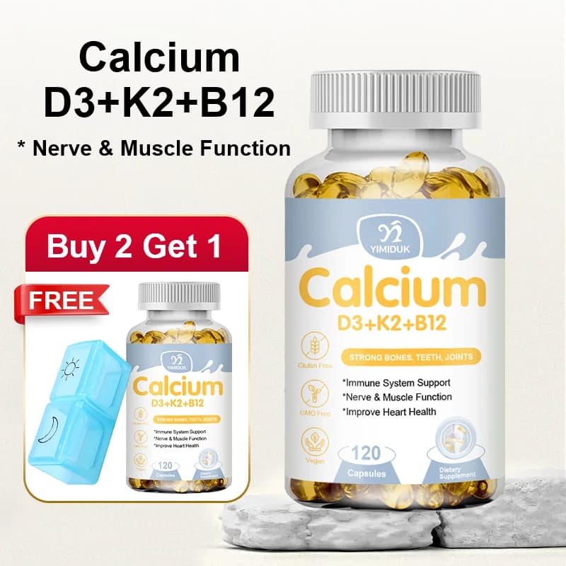 YIMIDUK Integratore di Calcio, con D3 K2 B12, Supporta Ossa e Denti Forti, Assorbimento del Calcio, Funzione Muscolare e Salute del Cuore