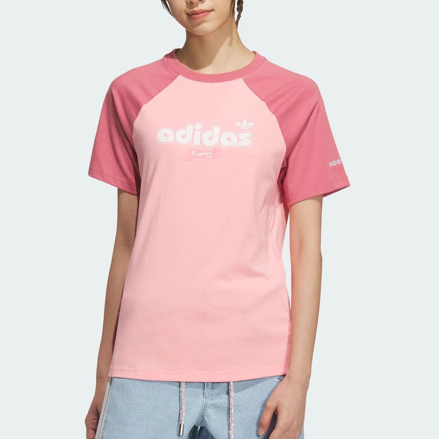 Adidas genuine clover women's breathable knitted splicing pullover T-shirt JV9250