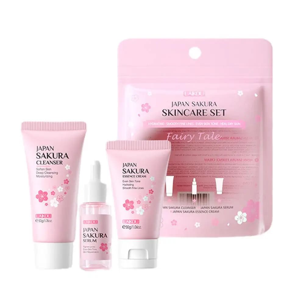 24K Golden Sakura Vitamin C Skin Care Set Travel Size SkinCare Face Cream Serum Eye Cream Moisturizing face care kit 3 pieces / set