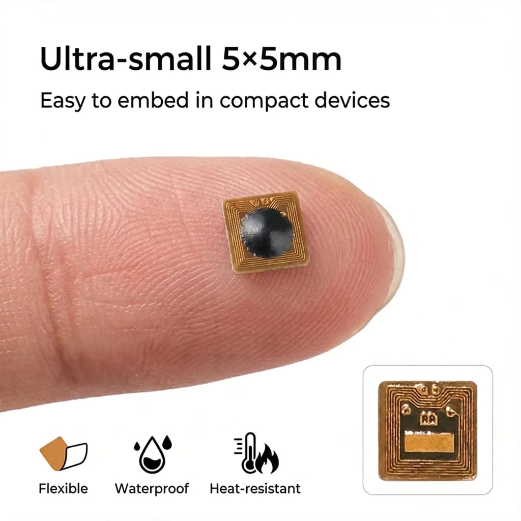 Tag Adesivo NFC RFID Programmabile 5*5mm Micro FPC Ntag213 con Raggio di Lettura di 1mm per Controllo Accessi e Gestione della Catena di Approvvigionamento