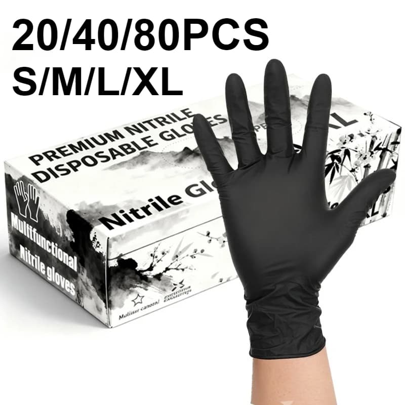 20/40/80PCS Guanti monouso in nitrile nero Pulizia della camera da letto Guanti in nitrile Adatto per la pulizia degli animali domestici Strumento per tatuaggi per parrucchieri