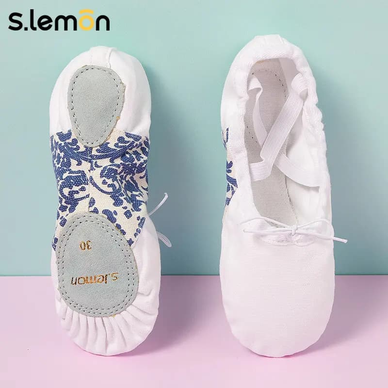 S.lemon Scarpette da Ballo per Adulti Donna Bianche con Lacci – Scarpe da Danza con Suola Morbida a Zampa di Gatto per Insegnanti e Pratica in Studio