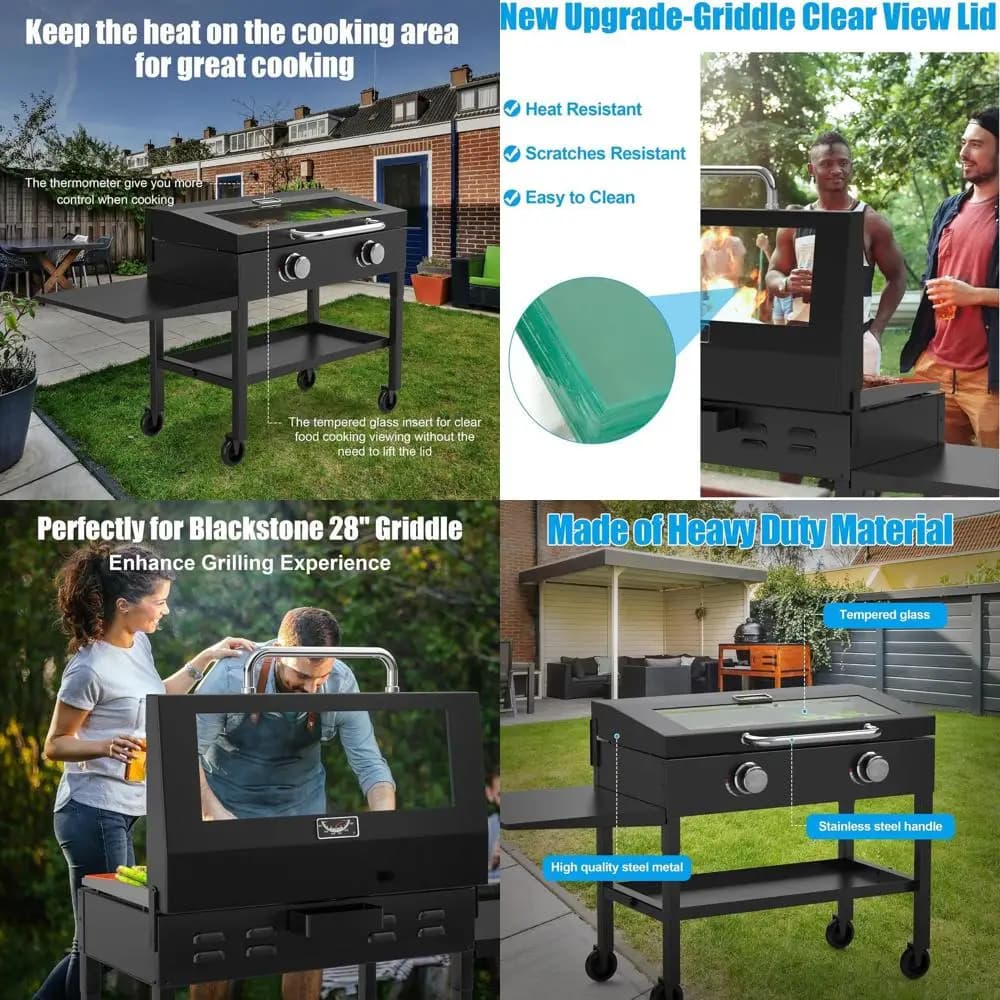 Coperchio incernierato Clear View per piastra 28 Blackstone, cappa con coperchio rigido aggiornato con indicatore di temperatura per piastra grill a gas da esterno A