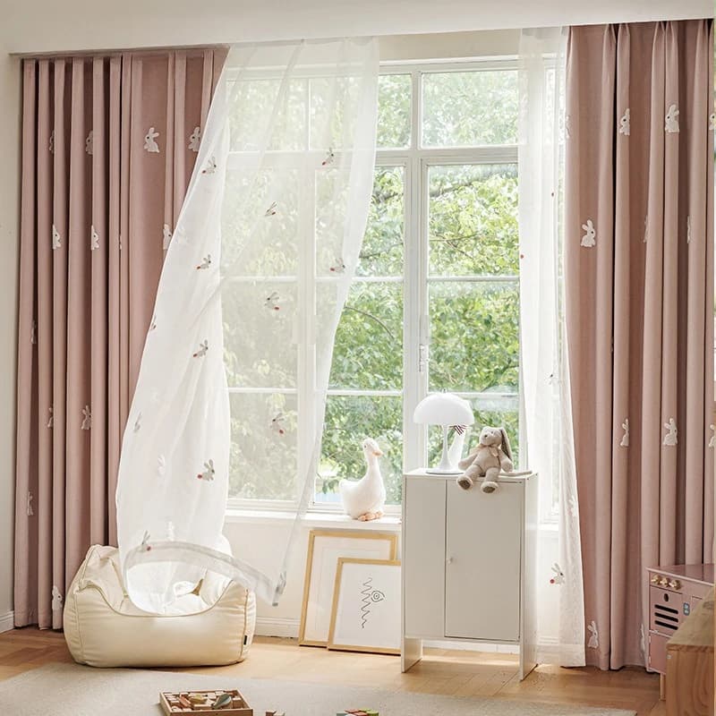 Luxury High-end Cartoon Children's Room Princess Style Cute Three-dimensional Embroidery Bunny Pink Chenille Custom Size Decor