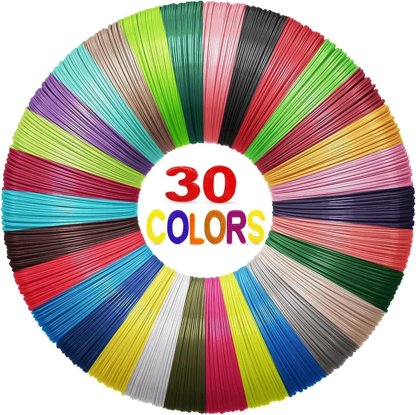 30 Colors 1.75mm PLA 3D Pen Filament Refills, 10ft Each, 300ft Total, Compatible with Most 3D Pens