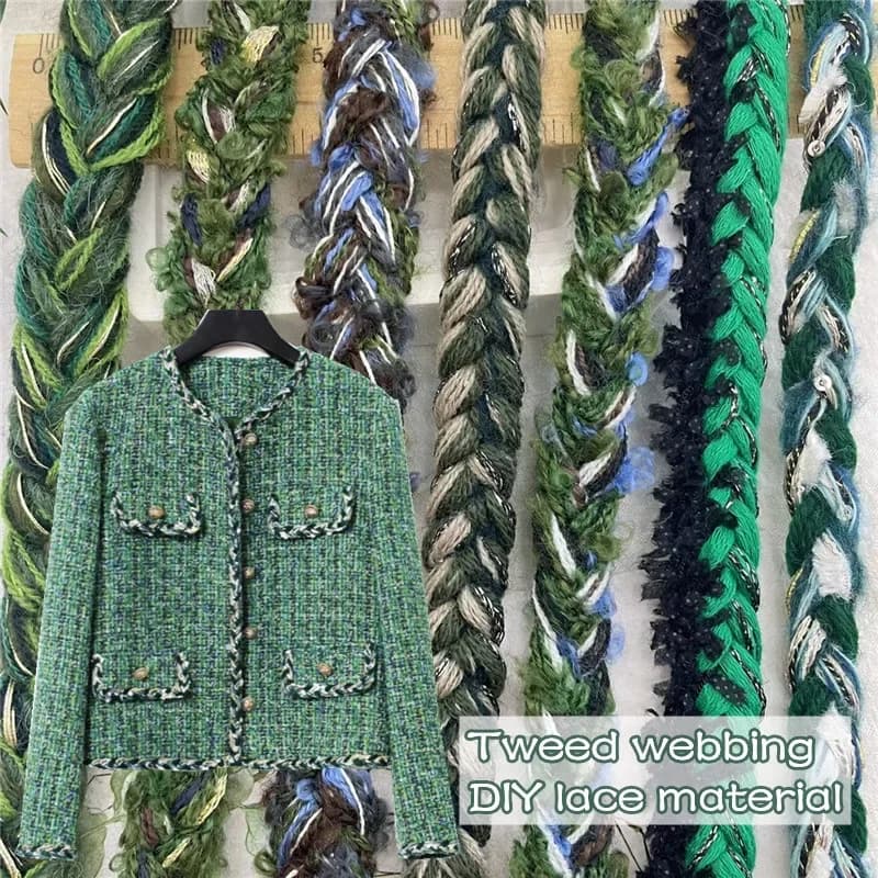 Nuovo nastro di lana verde tasca fai da te tessuto a mano tweed pasta fritta twist treccia catena accessori cappotto cinghia decorativa in pizzo