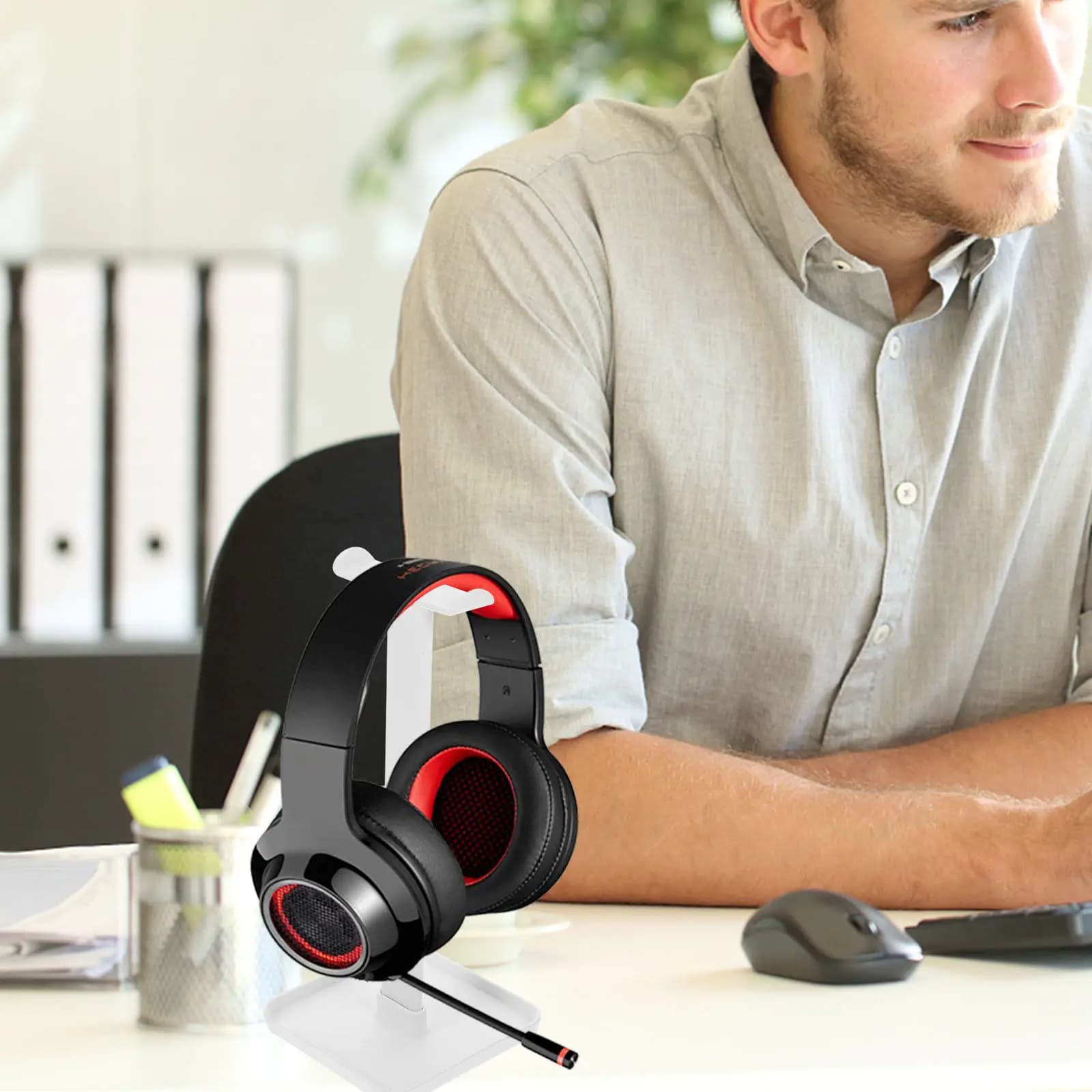 Supporto da Tavolo Robusto per Cuffie da Gaming, Costruzione Solida e Spessa, Facile da Installare, Supporto Flessibile e Staccabile per Cuffie