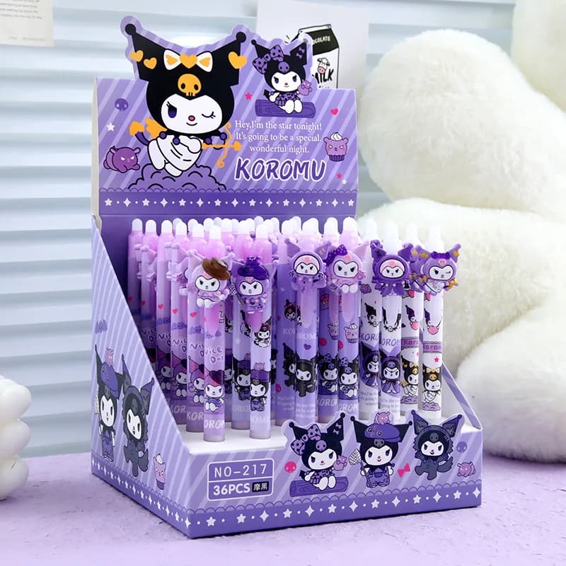 6 pezzi Sanrio Cartoon Kuromi penna gel cancellabile 0,5 mm blu clic penna strumento di scrittura materiale scolastico per studenti regalo di cancelleria carino