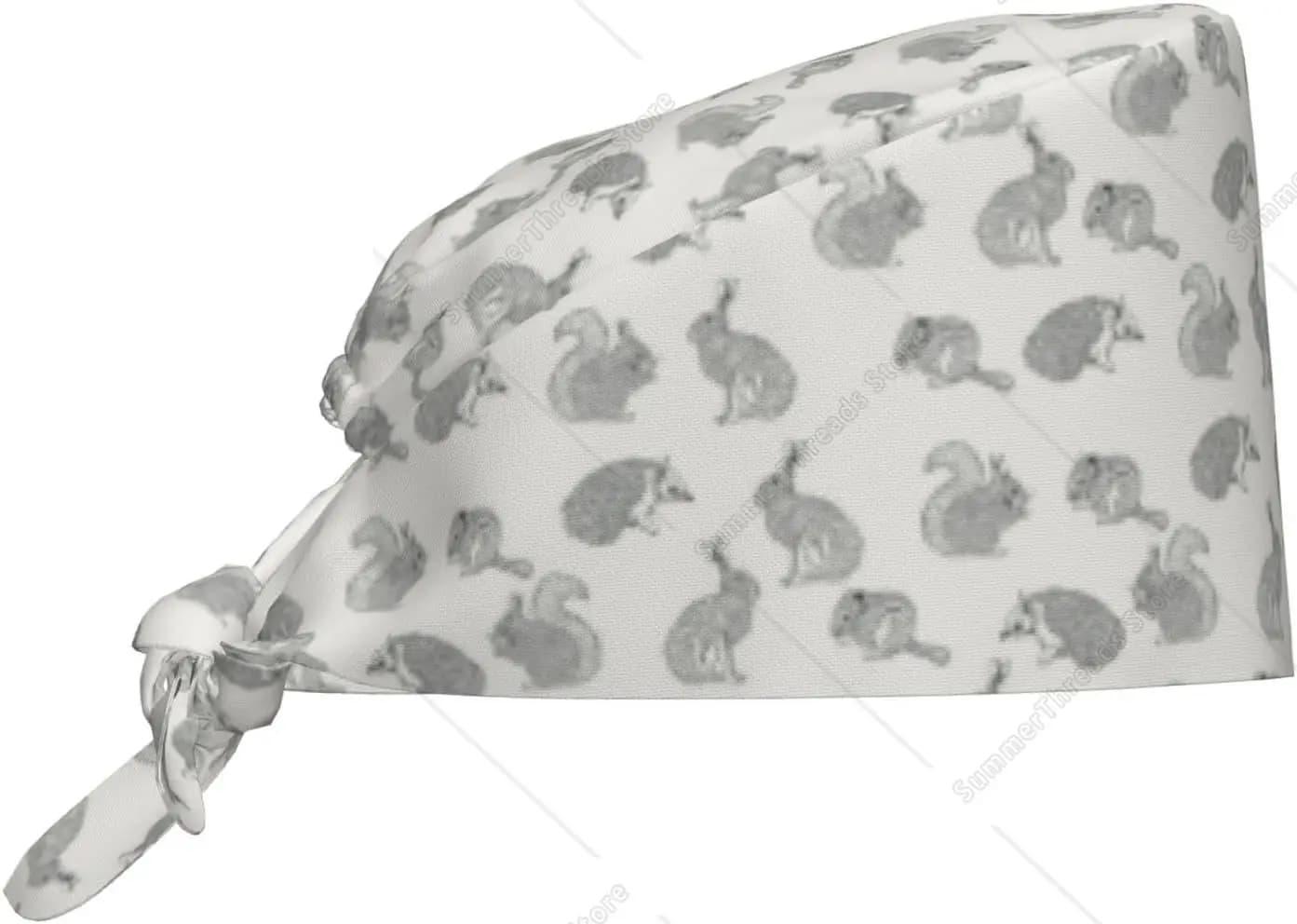 Scrub Caps Woman Man Sketch Squirrel Rabbit Rabbit Nursing Hats Dental Hats Horsetail Scrub Cap Black