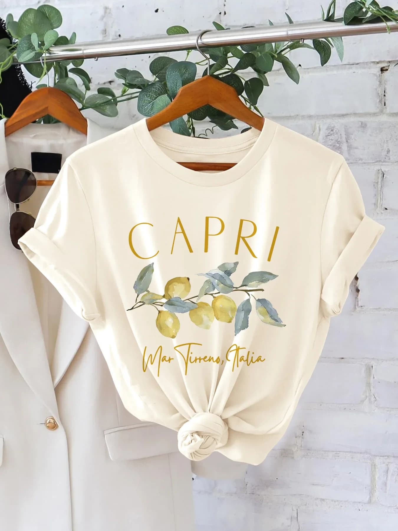 Lemon Letter Print T-shirt Vintage Graphic Tees Short Sleeve Crew Neck Casual Top For Summer & Spring Fashion Women's Clothing