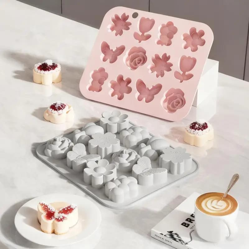 Stampo in Silicone a Forma di Farfalla con 12 Fiori per Torte, Cioccolato, Ghiaccio, Resina Epossidica, Accessori da Forno, Utensili da Cucina