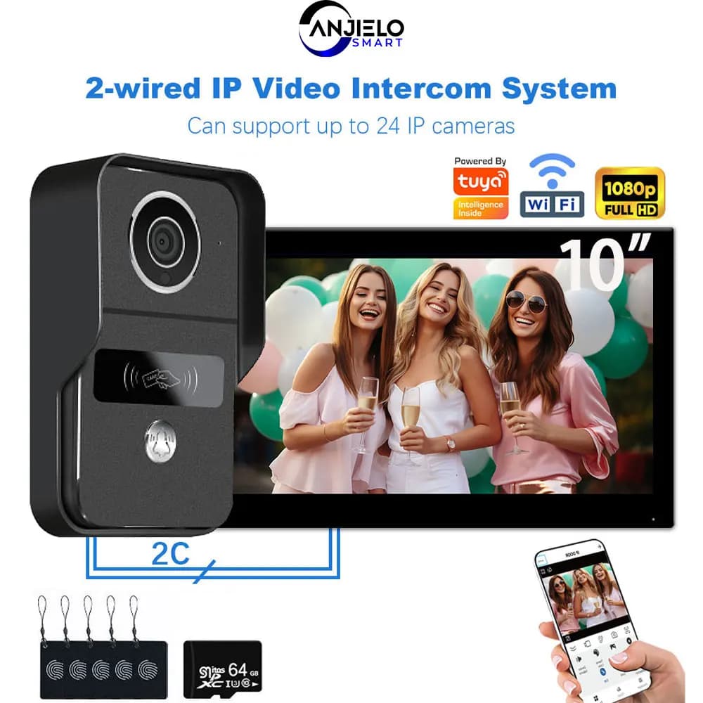ANJIELO 2 fili campanello digitale sistema di videocitofono per la casa 1080P citofono telecamera video campanello scheda Tuya sblocco