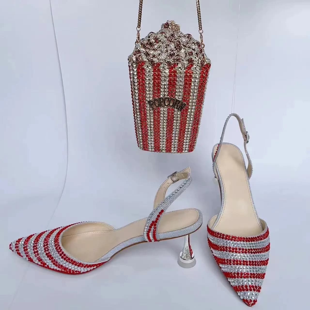Scarpe da donna con tacco alto e strass Set di scarpe e borse Gemme da sposa per feste Sandali e pochette con tacco a spillo con diamanti
