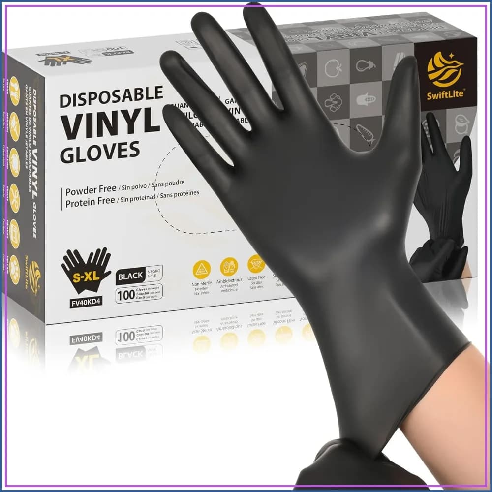 Black Vinyl Gloves, Food Grade Disposable Gloves Latex Free & Powder Free for Cleaning Cooking Food Prep