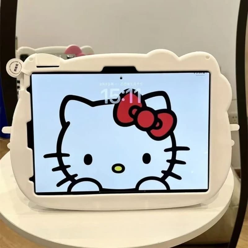 Anime Sanrio Hello Kitty Cute Big Face Cartoon Kawaii Silicone Case for IPad Air with Pencil Holder Anti‑Fall Protective Cover