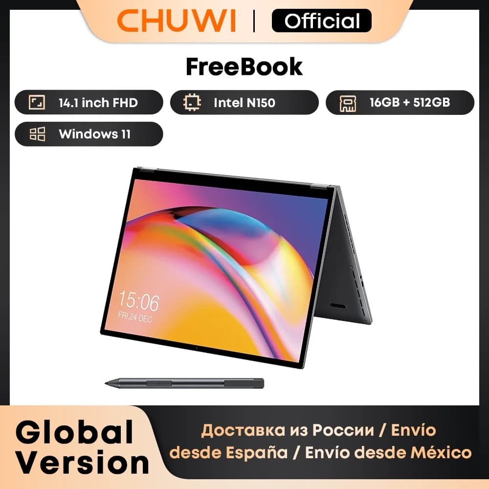 CHUWI FreeBook Laptop Intel N150 Quad Core 16GB LPDDR5 512G SSD Tablet PC 13.5 pollici FHD Touch Screen Windows 11 WIFI6 Desktop