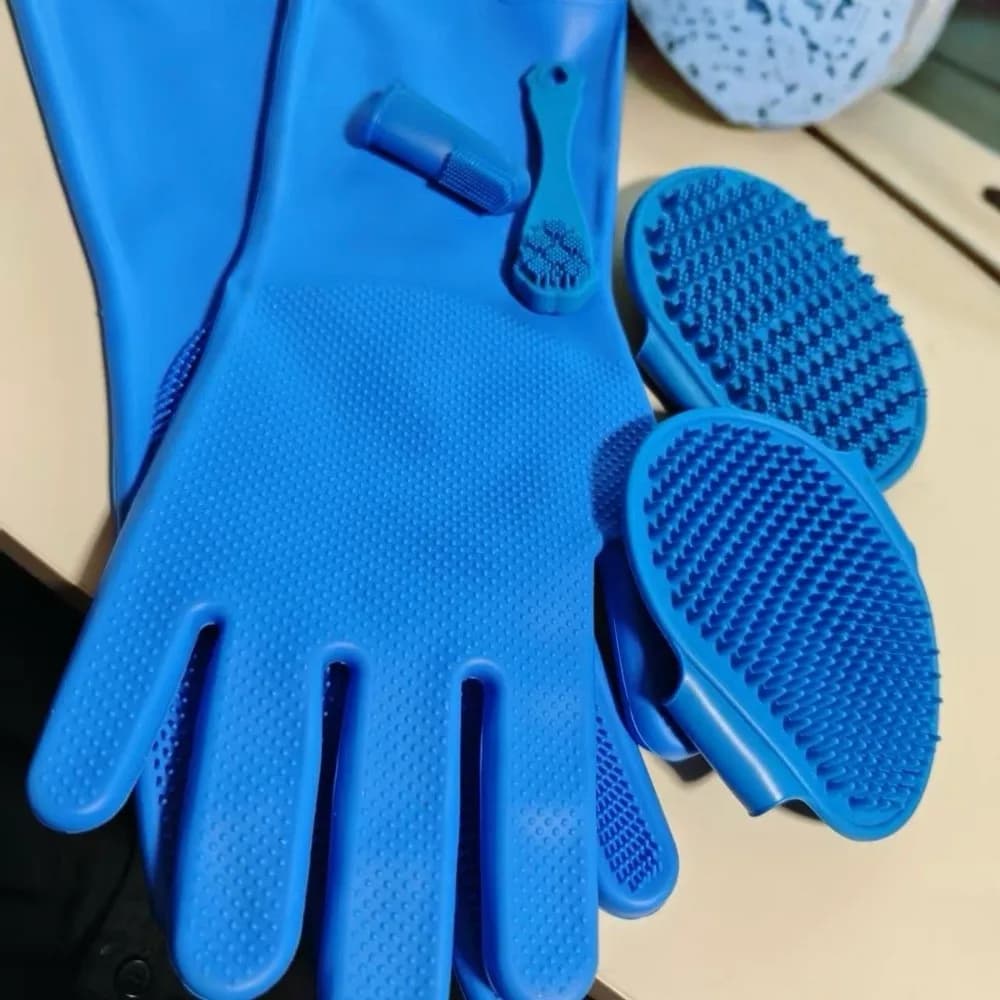 Set di 6 Guanti in Silicone per il Bagno di Cani e Gatti, Spazzola Massaggiante e Spazzolino per Denti, Impermeabile, Morbido, per Shampoo e Pulizia Domestica