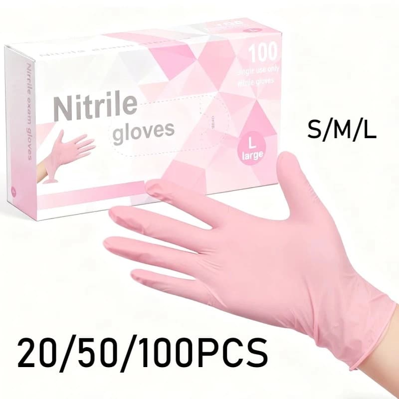 20/50/100PCS Guanti in nitrile rosa chiaro Guanti monouso in nitrile misto adatti per la pulizia della casa Pet Bagno Bellezza Parrucchiere